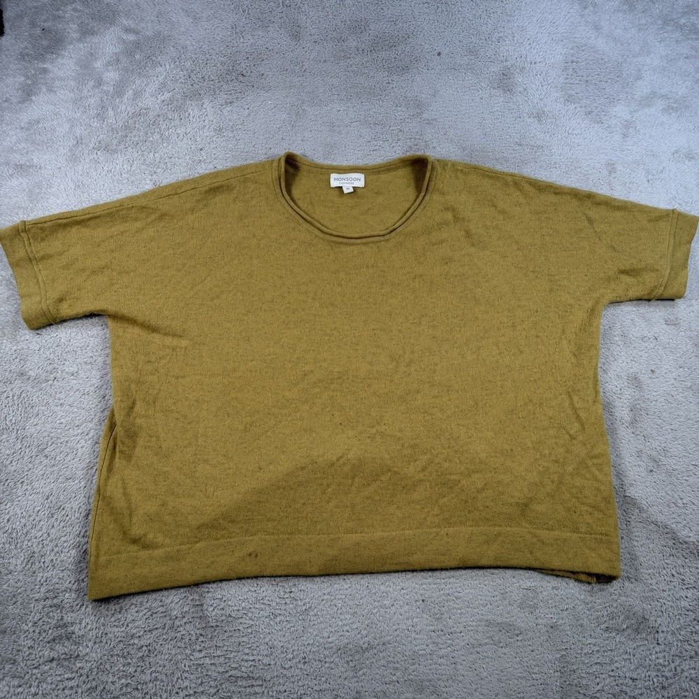 Monsoon Sweater Womens Medium Gold 100% Cashmere Crewneck Oversized Boxy Soft